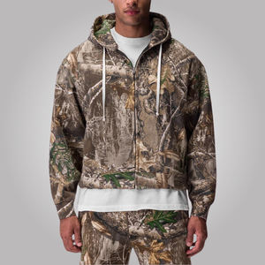 Sweat à capuche zippé pour homme, camouflage RealTree, hiver, 100% coton, molleton, coupe ample, écologique, veste imprimée élégante, devant - Product Image 2