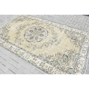 Clásico Beige verde 5,7X9,9 pies lana Aubusson patrón alfombra turca aparador Rectangular sala de estar alfombra látex para pasillo - Product Image 4