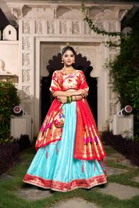Vêtements de mariage Jacquard en soie avec tissage Zari Lehenga Choli Fabricant et fournisseur de l'Inde au taux le plus bas - Product Image 2