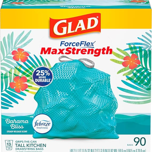 Sacs poubelle de cuisine en plastique épais transparent Glad ForceFlex MaxStrength 13 gallons Bahama Bliss pour 90 unités - Product Image 3