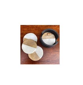 Sous-verres en marbre blanc et en bois, faits à la main, hautement polis, pour la maison, la table, les boissons, sous-verres en bois et en marbre - Product Image 3