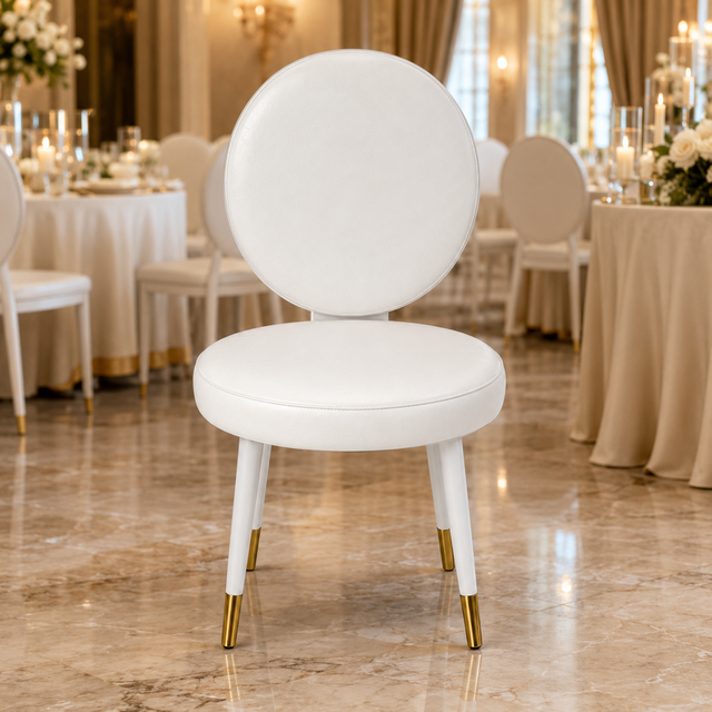 White Steel Frame White Velvet Upholstered Round Back Wedding Banquet Chairs