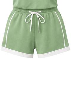 <b>Women</b> Sage Green Quarter Zip <b>Polo</b> <b>Shirt</b> And Drawstring Shorts Two Piece Tracksuit Athletic Sportswear Set For <b>Women</b> Gym WearFit - Product Image 6