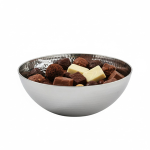 Bol à servir en chocolat décoratif de table de style classique, bol à servir en métal argenté martelé, présentoir à desserts à prix raisonnable - Product Image 1