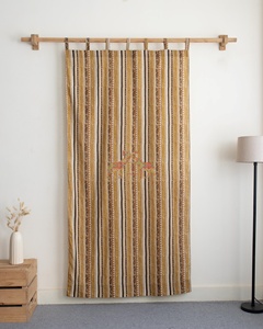 Rideaux semi-occultants en coton imprimé rayé, fabriqués à la main, pour chambre à coucher, ensemble de rideaux pour fenêtre flottante - Product Image 4