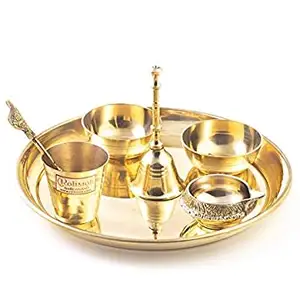Creative Design Brass Aaradhya Pooja Thali Set for Home Temple Pooja Thali Decorative Pooja Items for Gift For Kitchen Decor