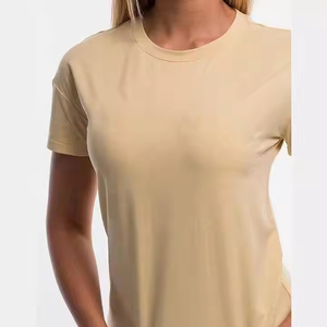 T-shirts d'été écologiques pour femmes, coupe ajustée, respirants, séchage rapide, pour le yoga, de haute qualité, décontractés, motif uni, vente en gros - Product Image 2