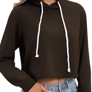 Sudadera con capucha corta para mujer, estilo Y2K, ecológica, forrada, de moda casual, manga larga, gruesa, cálida, transpirable, con logo frontal, estilo urbano - Product Image 1
