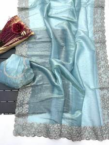 Designer <b>Beautiful</b> Georgette Silk Saree Stretchable with Sequence Embroidery Work for Wedding Party Wear in Pakistani Style - Product Image 5