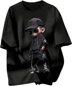 T-shirt à manches courtes ample pour garçon avec motif de lettres, design cool à col rond en polyester/coton - Product Image 1