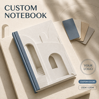 Carnet de notes LABON personnalisé à relief architectural, couverture rigide ivoire, arches gaufrées à l'aveugle, dos bleu, pages lignées, reliure cousue