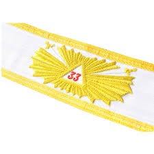 Cinturón de la 33ª Altaescolaridad Masónica con Cruz de Rosa, flecos dorados, excelente calidad, hermosa cinta blanca - Product Image 6