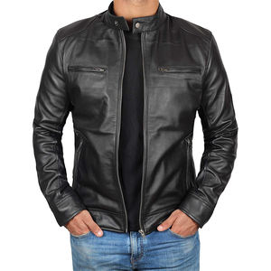 Veste d'hiver pour homme en cuir PU et denim, style motard coréen, coupe ajustée, col montant, manches longues, séchage rapide, respirante - Product Image 2