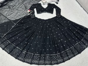 Choli à paillettes noires avec vêtements indiens et pakistanais Dupatta - Product Image 5