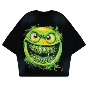 Marken-T-Shirt von Hoher Qualität, 100% Schwere Baumwolle, Hip-Hop Vintage Tee, Acid Wash Bedrucktes Grafik-Monster-Helldesign T-Shirt für Herren - Product Image 4