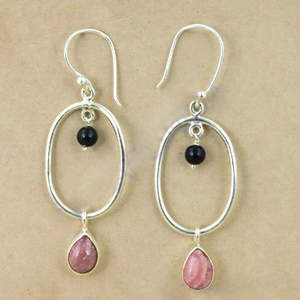 Boucles d'oreilles ovales en argent 925 avec pierres précieuses roses pour femmes - Product Image 2