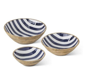 Bol en bois rond émail imprimé bleu 4 pièces bol vaisselle ménage vaisselle saladier - Product Image 4