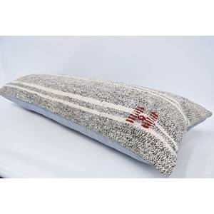 Almohada de lana Kantha bordada gris vintage, técnica tejida con patrón de rayas sutiles de 16x48 pulgadas - Product Image 5