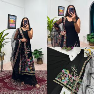 Dernier modèle de robe Anarkali traditionnelle brodée, tenue de soirée longue noire pour femmes avec dupatta, style pakistanais - Product Image 5
