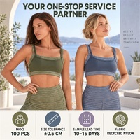 Soutien-gorge de yoga à double bretelle rayé olive certifié GRS avec logo personnalisé, 72 % coton recyclé, 28 % élasthanne, pour la plage et le sport
