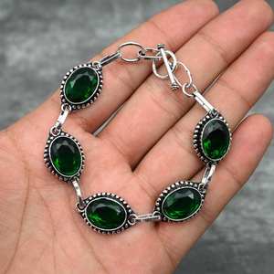 Pulsera de Diopsido Cromado, Plata de Ley 925, Pulsera de Piedras Preciosas Hecha a Mano, Joyería, Regalo de Navidad para Ella, Mujeres - Product Image 1