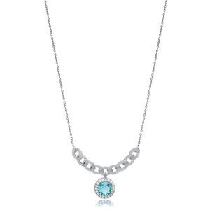 Forma redonda Paraiba CZ piedra encanto collar venta al por Mayor turco 925 joyería de plata colgante hecho a mano - Product Image 5