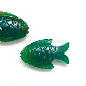 Natural Green <b>Onyx</b> Fish Carved Gemstone, Green <b>Onyx</b> Fish Shape Gemstone, <b>Onyx</b> Loose Hand Carving Fish Charm, Carved Fish 25x15mm - Product Image 4