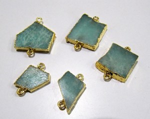 2 Piece- Natural Amazonite Slice Connector Free Form Double Loop charm 1 inch - Product Image 3
