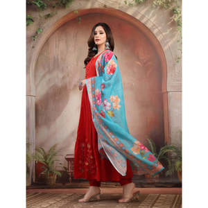 Conjunto Anarkali Rojo Bordado a Mano para Mujer con Dupatta de Georgette, Estilo Pakistaní, Vestido Indio para Festivales - Product Image 2