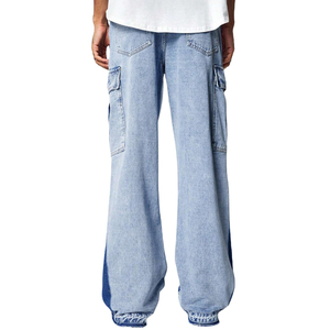 Venta al por mayor de los hombres de encargo de retazos de bloque de color de pantalones vaqueros Cargo acampanados pantalones casuales Unisex poliéster/algodón transpirable de talla grande - Product Image 3