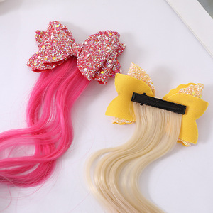<span class=keywords><strong>Unicorno</strong></span> fiocco per capelli <span class=keywords><strong>accessori</strong></span> per capelli per ragazze per bambini Glitter intrecciato colore sfumato riccio parrucca extension per capelli - Product Image 3
