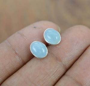 Aigue-marine pierres précieuses boucles d'oreilles bijoux pour femmes argent Boho Style bijoux 925 argent Sterling tendance boucles d'oreilles faites à la main - Product Image 2