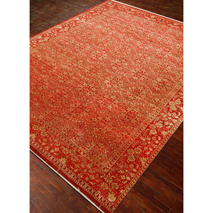 Aurora <b>Red</b> & Orange Hand Knotted Wool & <b>Silk</b> Rug Floral Pattern for Home Entryway & Bedroom 9x12 Rectangle Skrt-516 Room Rug - Product Image 2