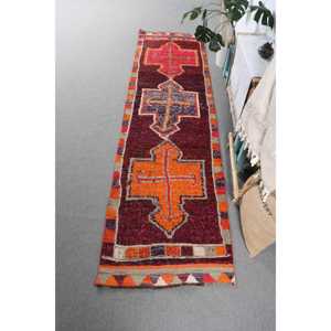 2.8x10.4 ft Turkish <b>Runner</b> Rug, Vintage <b>Red</b> Plants & trees Rug - Product Image 1