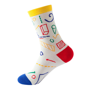 Chaussettes mi-mollet décontractées en coton respirant tricoté, imprimé géométrique numérique coloré OEM, pour adultes et enfants, collection automne - Product Image 5