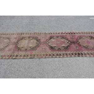 พรมปูพื้นขนาดใหญ่ลายเย็บปะสีชมพูสีน้ำตาลวินเทจขนาด3.7x12.7ฟุตยางหญ้าทะเลตุรกีสี่เหลี่ยมสำหรับห้องโถงห้องดีไซน์แบบแอบสแตรก - Product Image 4