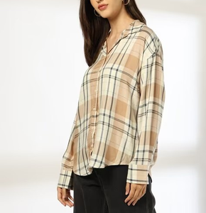 Meilleur prix pour chemises en coton bleu à manches longues sur mesure, bon marché, pour femmes, option multicolore, 100% coton, fil teint, imprimé - Product Image 5