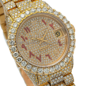 Reloj Personalizado de Acero Inoxidable Dorado con Diamantes VVS Moissanite, Pantalla Analógica Automática, Función de Día, Estilo Hip Hop para Hombre y Mujer - Product Image 2