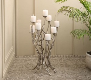 Stunning Silver Aluminium Floor <b>Candle</b> Stand Ideal For Living Bedroom Dining Table And Decorative Centerpiece - Product Image 1