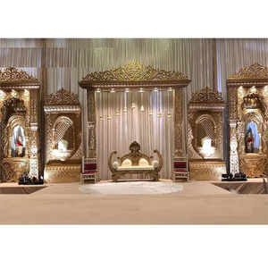 Decoración de escenario de boda de Bollywood superior, escenario de recepción de Maharaja de boda con clase de EE. UU., conjunto de escenario de matrimonio hindú glorioso - Product Image 1
