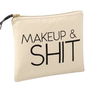 2025 gros mode coton toile sac cosmétique pour femmes motif à pois fermeture à glissière sac de maquillage plaine en vrac blanc - Product Image 1