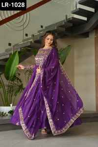 New Most Beautiful Women Wear Fancy Anarkali Gowns with Chinnon With Rich Sequins Multi Embroidered Lace Border Dupatta Set - Product Image 4