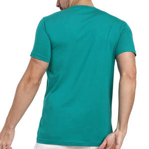 T-shirt pour hommes T-shirt décontracté de couleur unie, haut à col rond en coton à logo embossé - Product Image 3