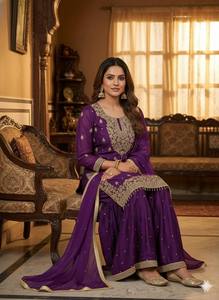 Belle couleur pour la mariée Salwar Kameez Gharara indien/pakistanais Broderie lourde Zardozi Réversible Séchage rapide pour la fête de mariage - Product Image 2