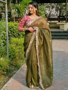 FANCY BANARASI SEDA ORO ZARI TEJIDO TRABAJO SAREE CON BLUSA DESCOSADA VINO - Product Image 5