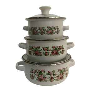 Shorbull Hot Spot Pewter <b>Cookware</b> <b>Set</b> 3-Piece Enamel Coated Stainless Steel Pots with Glass Lids Lightweight Easy to Clean Moder - Product Image 1