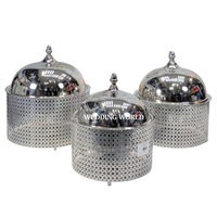 Ensemble de trois chauffe-plats en acier inoxydable de forme ronde, qualité supérieure, fabrication artisanale, luxe, nouveau design, métal, hotpot