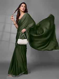 Trendmalls Mujer Mahendi K1086 Trabajo Saree Blusa sin costuras Pieza Satén Georgette Siroski Ropa india y pakistaní - Product Image 2