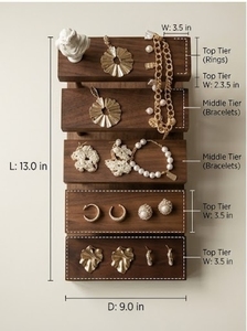 Présentoir à bijoux en bois écologique, rustique, rectangulaire, minimaliste, multi-niveaux, pour la décoration intérieure et le rangement de chambre - Product Image 3