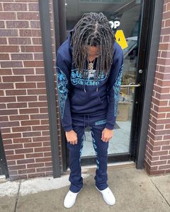 Streetwear unisexe personnalisé ensemble de sweat à capuche et pantalon de survêtement impression numérique bloc de couleurs survêtement évasé taille XL hommes style vierge - Product Image 4